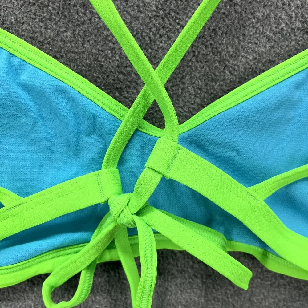 TYR Bikini Top Women XL 14 16 Blue Green Fresno Mojave Tie back‎ Swimwear
